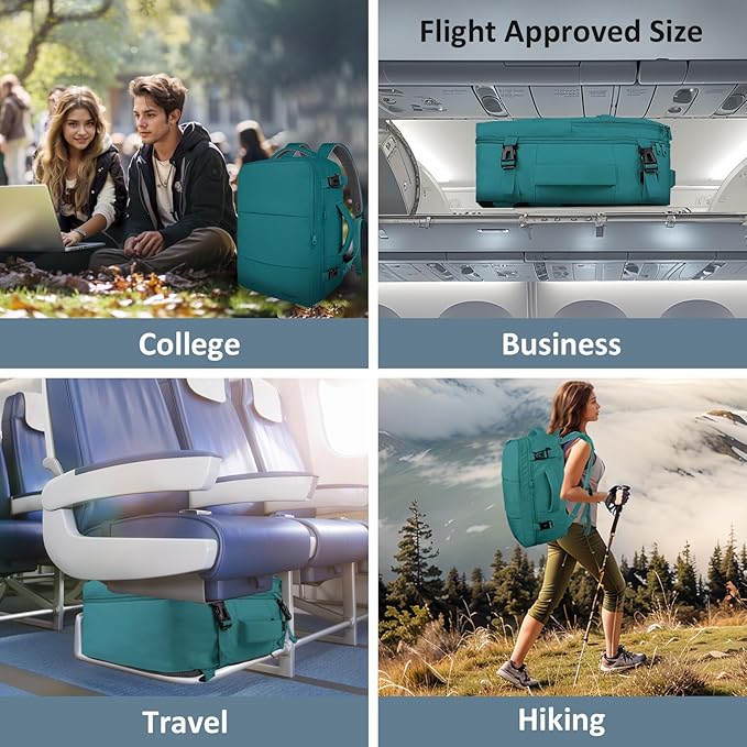 Taygeer Carry on Backpack for Men Women, Luggage Laptop Backpack for Airplane Travel with USB Charging Port, 35L Water Resistant Gym Weekender Bag for College Gift, Peacock Blue