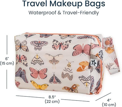 Tiny Twinkle Waterproof Travel Toiletry & Makeup Bag Organizer | Large Capacity Cosmetic Case with Compartments & Handle, A Thoughtful Travel Companion for Women（Flutter