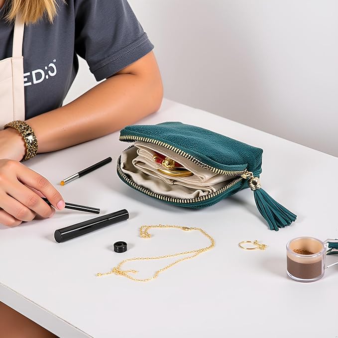 WHSLILR Small Travel Jewelry Case - Jewelry Travel Organizer Bag with Tassel Zipper for Bracelets, Necklaces, Bangles, Jewelry Organizer Storage Bag Gift for Women Girls - LJB001-Blue