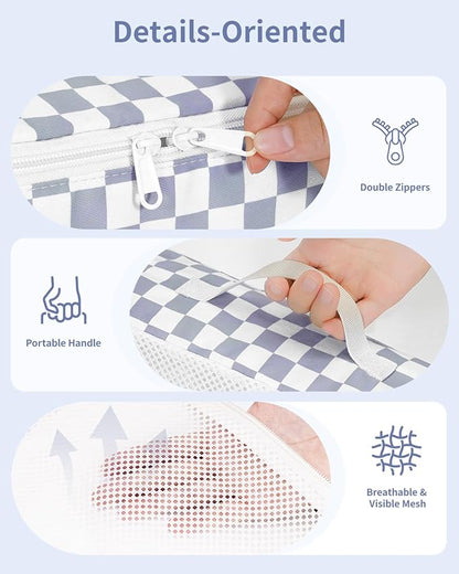 Narwey 7 Set Checkered Packing Cubes for Travel Carry on Suitcase Luggage Organizer Bags for Kids Women Men, Durable Packing Organizers Bag, Travel Essentials Accessories (Grayish Blue Checkerboard)