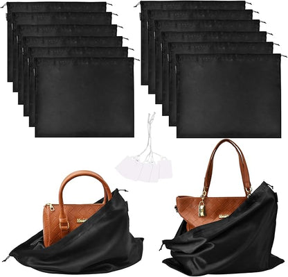 12 Pack Dust Bags for Handbags, Silk Cloth Bag With Drawstring Large Travel Storage Pouch for Handbag Purse Shoes Boots