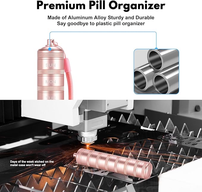 Portable Metal Pill Medicine Organizer - Waterproof Pill Case Compact Travel Pill Box Weekly Aluminum Alloy Container, 7 Day Daily Pill Organizer Holder for Small Pills, Pink S