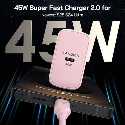 45W Super Fast Charger Type C, [2 Pack] 45 Watt USB-C Charger PD/PPS Wall Charging Block for Samsung Galaxy S25 Ultra/S24/S23 Ultra/S23+/S22 Ultra/S22+/S20 Ultra, Tab S8(Pink, with 2X 6.6ft Cable)