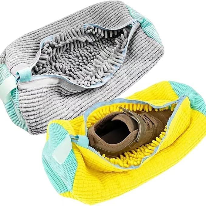 Shoes Laundry Bag Keep Shoes Clean, 2 Pcs Set - Shoe Wash Bag for Washing Machine, 360° Wrap Shoe Washing Bag for Sneakers, Boots & Delicate Footwear, Reusable Shoe Cleaning Bag (Grey)