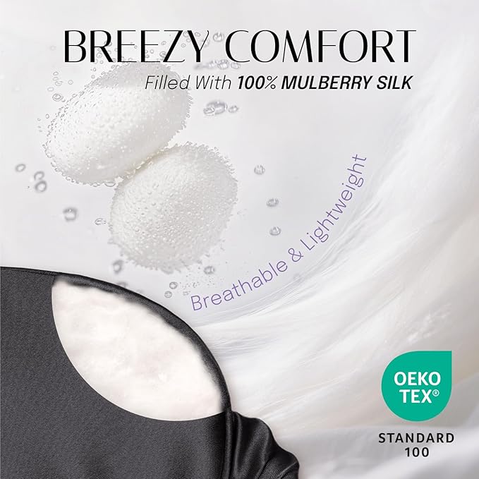 Silk Sleep Mask Eye Mask Blindfold with Double Layer Silk Filling and Elastic Strap for Full Night's Sleep, Travel and Nap, Soft Eye Cover Eyeshade with Luxury Bag and Ear Plugs by OLESILK (Black)