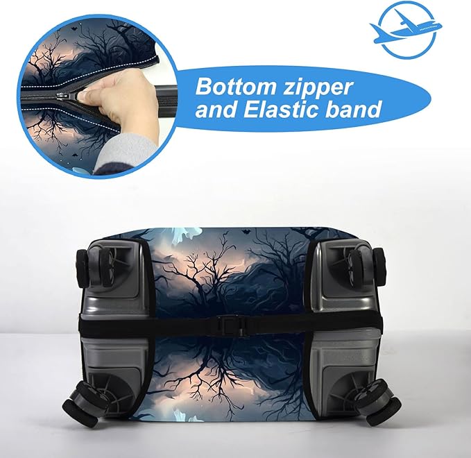 Luggage Cover Protector for 26-28 Inch Suitcases, TSA Approved Elastic Travel Suitcase Covers, Anti-Scratch Washable Luggage Sleeve for Carry On & Checked Bags, Group of Ghosts