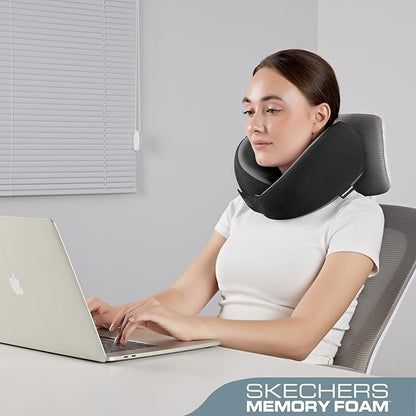 Skechers Men's Memory Foam Neck Pillow, Comfortable & Breathable Travel Pillow,Neck Pillow Airplane for Travel, Car Rides, Home, and Office Use, Ergonomic Design for Men and Women,Black