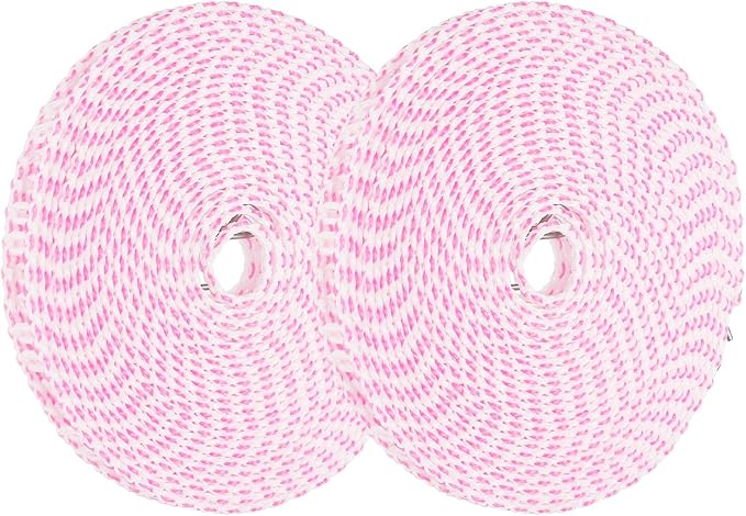 uxcell 2 Pcs Portable Travel Clothesline, 26.2ft Clothes Line Outdoors Travel Hanger Foldable Clothesline Rope with Hooks for Camping Hotel Backyard Home Cruise Ship, Pink