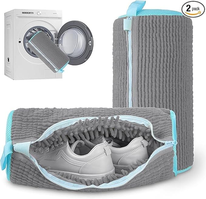 Shoe Cleaning Bag, Sneaker Cleaning Bag, Machine Washable, Reusable Shoe Cleaning Bag for Washing and Drying Sneakers (2-Piece Set) (Gray)