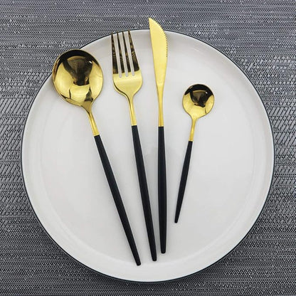 JASHII Black GoldSilverware Set, 20-Piece Stainless Steel Flatware With Satin Finish, Kitchen Utensils, Mirror Polished Tableware Cutlery for Home and Restaurant, Dishwasher Safe