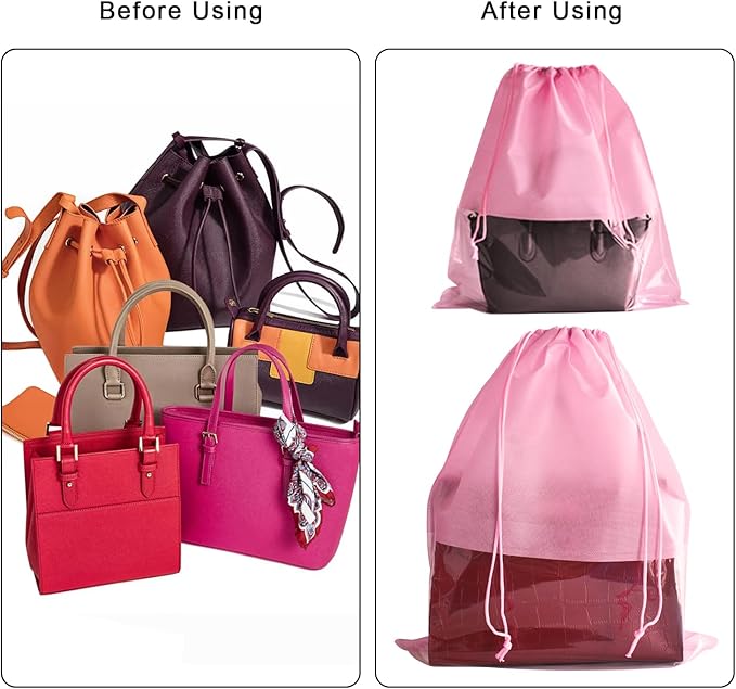 8PCS Dust Bags for Handbags Jumbo Travel Shoe Bags Purses Organizers Storage Bags with Rope Clear Window Dustproof Drawstring Bag Storage Pouch for Men and Women - Pink, 19.7 x 15.7 in