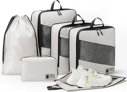 Travel Mate Co 6-Piece Travel Bag Set - 3 Packing Cubes for Travel in Small, Medium & Large - Includes 1 Shoe Bag, 1 Laundry Pouch & 1 Toiletry Organizer - Lightweight & Durable Luggage Organizer Bags