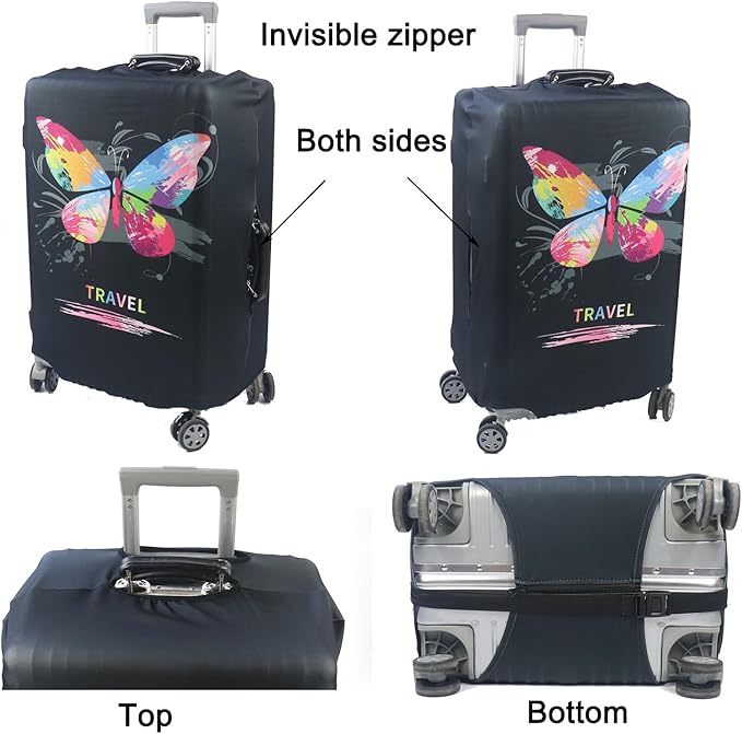 MosaiRudo Thicker Luggage Cover Elastic Suitcase Cover Protector Fits 18-32 Inch Suitcase Travel Accessories (Butterfly, L)