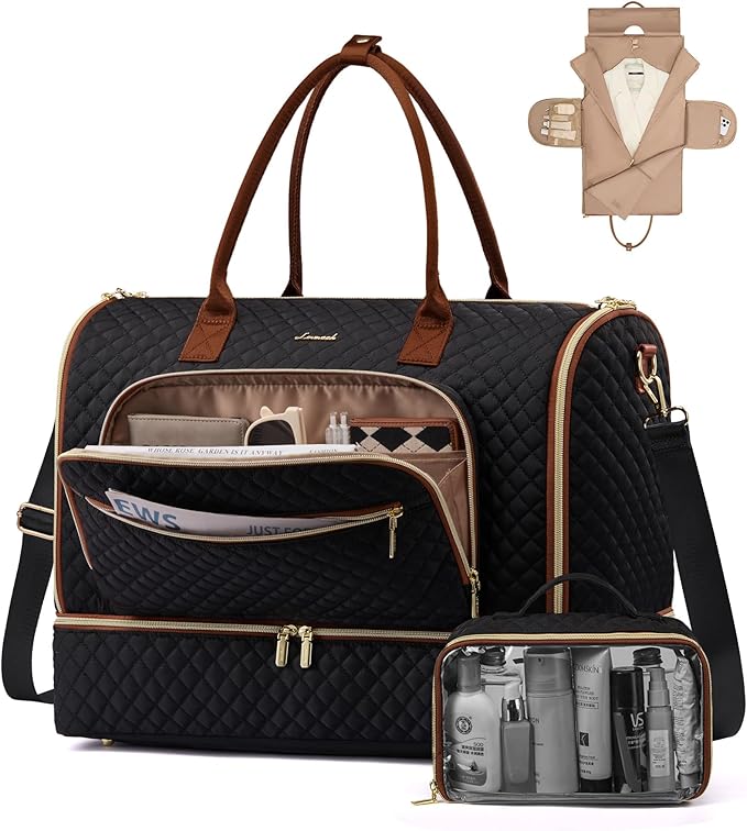 LOVEVOOK Convertible Travel Duffle Bag for Women Men, Garment Bag for Travel, Quilted Overnight Weekender Carry On Duffel Bags for Airplane, Suit Bags for Trip, Business