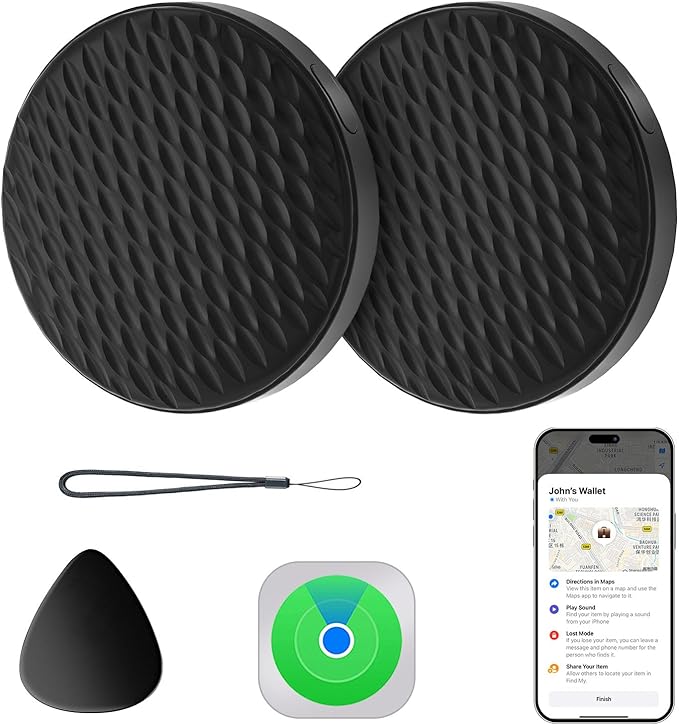 Smart Tracker Tags Works with Apple Find My (iOS Only), Luggage Tracker Tag Keys Finder Item Locator for Wallet, Vehicles, Backpack, Suitcases (Black, 2 Pack)