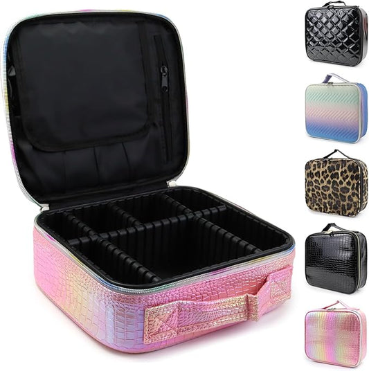 Travel Makeup Case 3 Layers Portable Makeup Train Case Cosmetic Bag Organizer Storage for Women with Adjustable Dividers and Shoulder Strap for Toiletry Travel Accessories(pink)