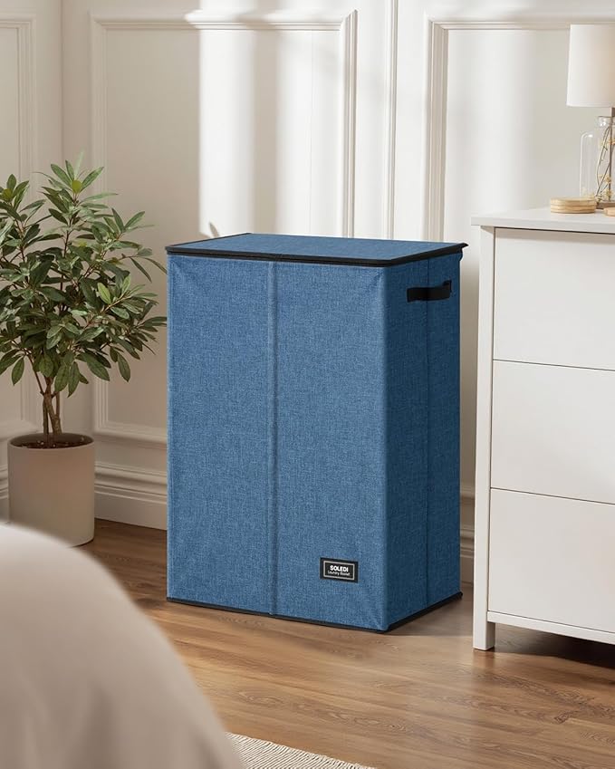 SOLEDI Laundry Hamper with Lid 130L Large & Tall Collapsible Laundry Basket, Clothes Hamper with Bag Removable Easy to Carry, Dirty Hampers for Bedroom, Bathroom, Dorm, College, Blue