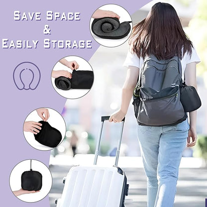 Neck Travel Pillow, Upgraded Memory Foam Pillow for Airplane, Machine Washable, Adjustable Flight Pillow, Suitable for Sleeping Airplane, Car, Office and Home (Black)