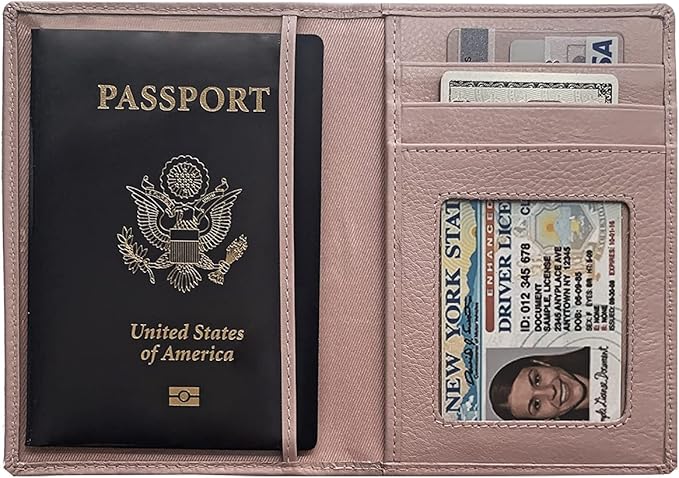 Personalized Monogrammed Blush Leather RFID Passport Wallet and Luggage Tag