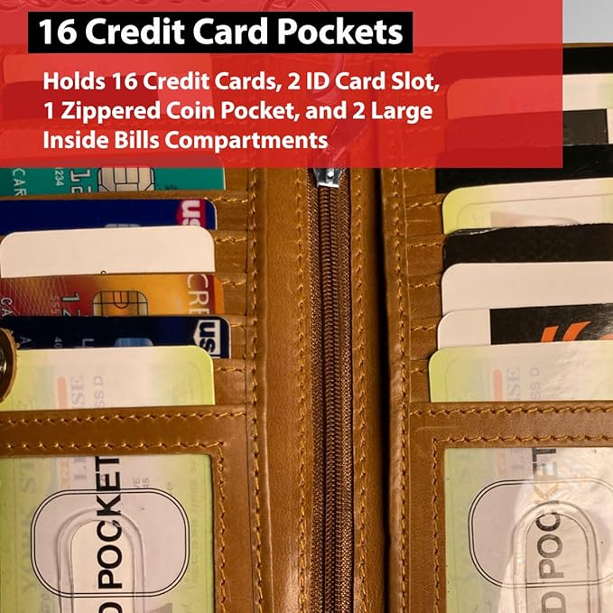 IBRO Long Bifold RFID Blocking Motorcycle Chain Wallet for Men Tan Crunch