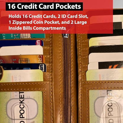 IBRO Long Bifold RFID Blocking Motorcycle Chain Wallet for Men Tan Crunch