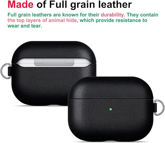 Lopie Leather Case for AirPods Pro 2, Handmade for AirPods Pro 2nd Generation Leather Case with Keychain & Cleaner Kit, Protective Hard Shell Cover, Fully-Wrapped with Top Grain Leather - Black