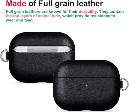 Lopie Leather Case for AirPods Pro 2, Handmade for AirPods Pro 2nd Generation Leather Case with Keychain & Cleaner Kit, Protective Hard Shell Cover, Fully-Wrapped with Top Grain Leather - Black