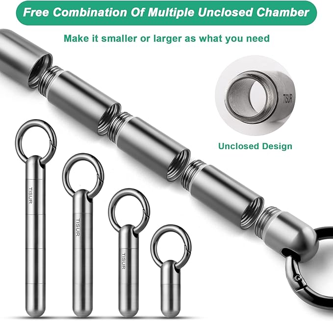 TISUR Large Keychain Pill Holder, Titanium Pill Case Waterproof Pill Fob for Travel Purse Pocket,Pill Organize