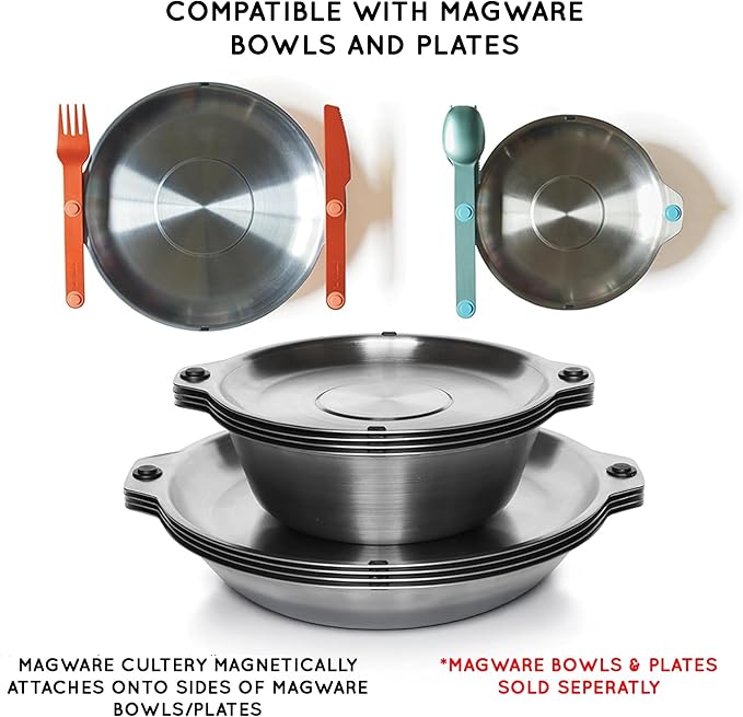 FULL WINDSOR – MAGWARE- Magnetic Camping Cutlery Set- Travel Silverware with case, Kids Lunch Box Set, Outdoor Flatware Utensils, Portable Repurposable Essentials Knife, Fork & Spoon- Turquoise (3PCS)