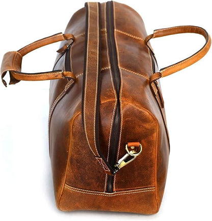 KomalC Duffel Bags for Men and Women Full Grain Leather Travel Overnight Weekend Bags, Sports Gym Duffel (20 Inch)