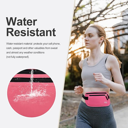RFID Blocking Money Belt for Men Women, Slim Fanny Pack for Travel，Running,Conceal Waist Wallet for Passport Holder,Phone,Cash(Hot Pink)