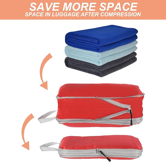 PATIKIL Compression Packing Cube for Travel, 3 Set Waterproof Nylon Luggage Organizer Bags Lightweight Compression Cube for Outdoor Suitcases Backpack, Red