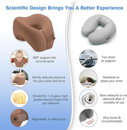 jiaao Neck Pillow Airplane, Memory Foam Travel Neck Pillows for Long Flight, 3D Eye Masks, Ear Plugs and Portable Drawstring Bag, Napping Pillow for Home, Road Trips, Sleep Rest and Travel Use