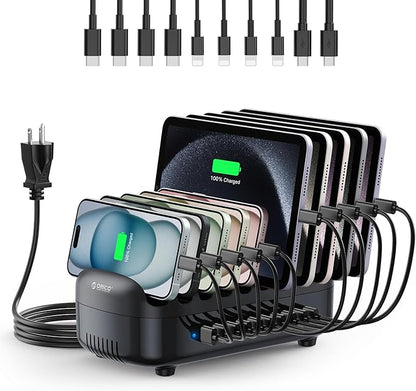 ORICO 120W Charging Station for Multiple Devices, 10-Ports USB Charging Docking Organizer with Cables, Multi USB Charging Station Compatible with iPad, Tablet, Kindle, Airpods and Cell Phone