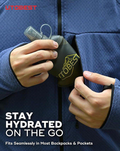 150ml Soft Flask, 2 Pack Flexible TPU Hydration Water Bottle, Collapsible with 28mm Caliber for Running, Hiking, Cycling, Climbing, and Marathon Yellow