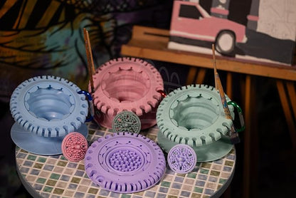 Paint Puck CollapsiBowl Paint Brush Cleaner Rinse Cup (Pink) – Collapsible Paint Water Cup & Brush Cleaner with Brush Holder, Squeegee Lips & Drip Tray for Acrylic, Watercolor & Art Supplies