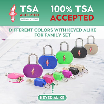 Lock for Luggage TSA Approved and 6 Tags, Luggage Lock with Key and Chrome Ring Around Body, Suit for Suitcase,Luggage,Backpack,Laptop Bag,Locker 6 Pack Color Mixed