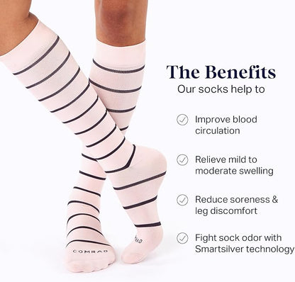 Comrad Nylon Knee High Socks - 15-20mmHg Graduated Compression Socks - Soft & Breathable Support Unisex Socks