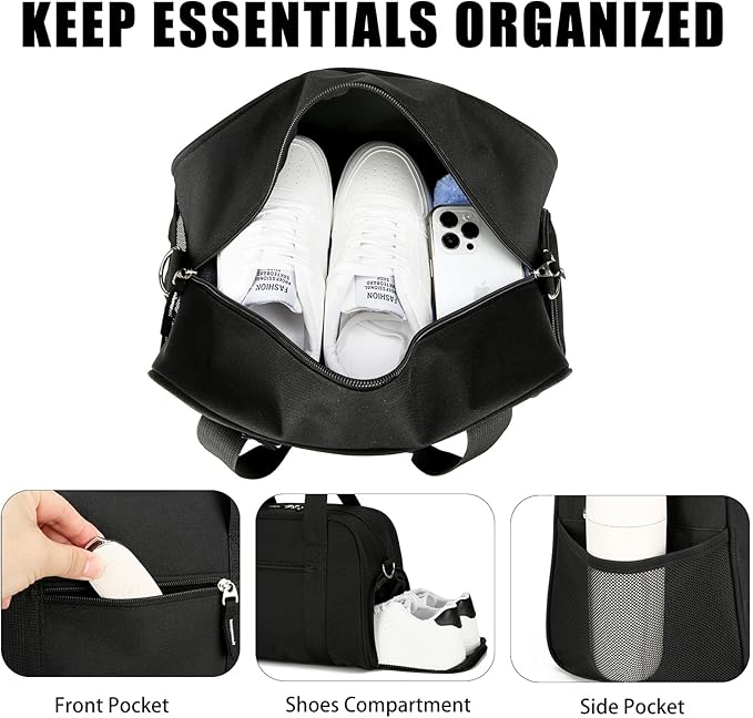 SeaRock 14 inch Small Gym Bag for Women & Men - Mini Duffle Bag Weekender & Overnight with Shoe Compartment Travel, Sports, Workout, Black