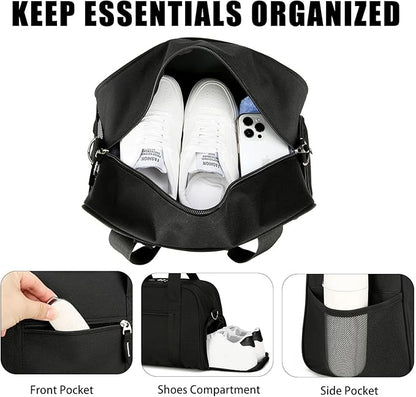 SeaRock 14 inch Small Gym Bag for Women & Men - Mini Duffle Bag Weekender & Overnight with Shoe Compartment Travel, Sports, Workout, Black