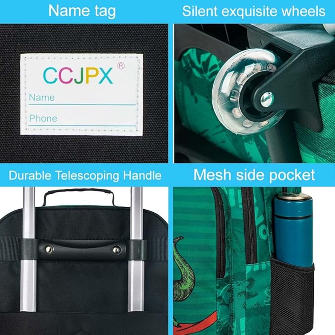 Kids Suitcase for Boys, Cute Dinosaur Rolling Luggage Wheels for Children Toddler (Green)