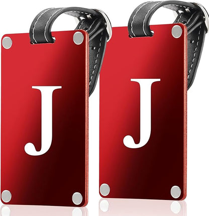 Premium 3-Layer Aluminum Luggage Tags by Fortuna - Easy to Claim, Laser-Engraved, Plastic-Free, and Eco-Friendly Luggage Tag Holders, 2-Pack, Red (J)