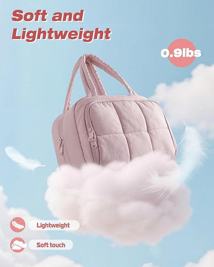 Travel Toiletry Bag for Women with Hanging Hook, Water Resistant Puffy Makeup Organizer with Leak Proof Pockets for Toiletries and Cosmetics - Pink (Bag Only)