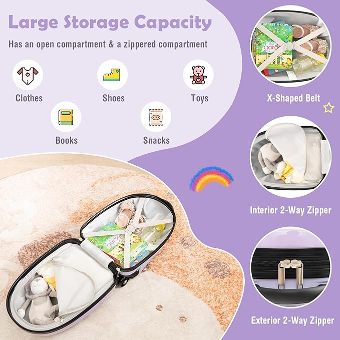 Goplus Kids Luggage, 16’’ Carry On Suitcase with Wheels, Waterproof Hard Shell, Lightweight Rolling Luggage for Travel, Birthday Christmas Gifts for Toddlers, Children, Boys, Girls (Purple-Unicorn)