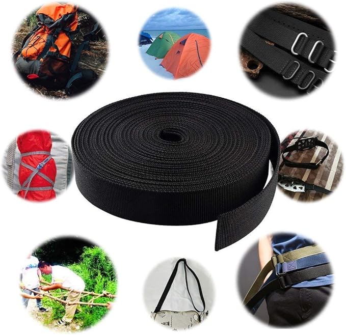 Flat Nylon Webbing 1 Roll 10 Yards 1.5 Inch Wide Strap for DIY Making Luggage Strap, Dog Leashes, Lawn Chairs, Hammocks, Towing, Outdoor Activities, Canoe Seat, Furniture, Slings (Black)