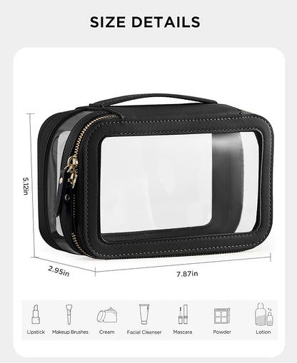 HBlife Clear Makeup Organizer, Portable Travel Toiletry Cosmetic Case for Women, Medium Make Up Train Case Transparent Storage Pouch with Handle(Black)