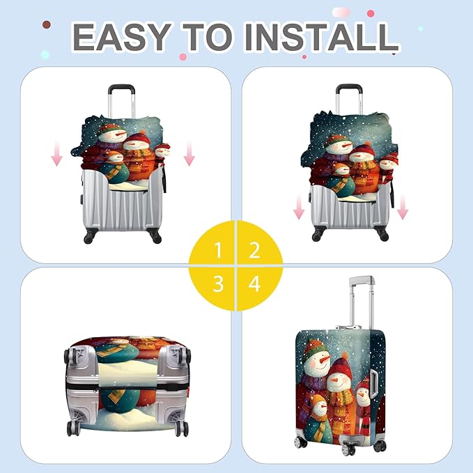 FOREVER QUEEN Four snowmen Luggage Cover Suitcase Protector Suitcase Cover Anti-Scratch,Stretchable Bag Cover Washable Durable Polyester