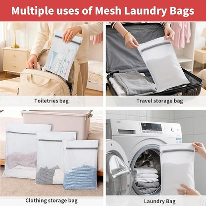 Laundry Bag Backpack with 3 Sizes Mesh Wash Bags and Shoulder Straps Foldable Clothes Hamper Bag with Drawstring Closure for College, Apartment, Laundromat (Red)