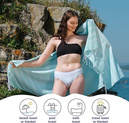 Turkish Beach Towels, Bulk Case of 12 | Oversized, Quick Dry, Sand Free | 100% Cotton, Large 38x71 Towels for Beach, Pool, Travel | Ultra-Soft, Compact, Absorbent | Aquamarine
