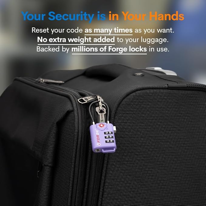 Forge TSA Approved Luggage Locks, Re-settable Combination with Alloy Body, Purple 4 Locks.